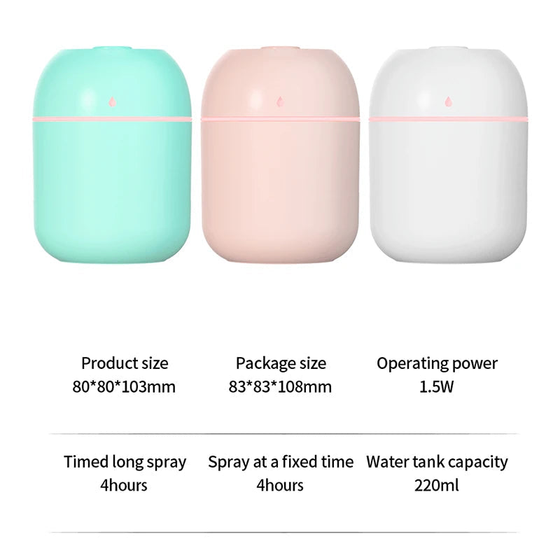 Mini humidificateur d'air portatif à ultrasons USB avec lampe DEL – Diffuseur d'arômes pour pièce et voyage