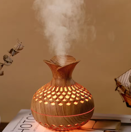 Wooden Air Humidifier 300ml with USB Aroma Diffuser – Ideal for Bedroom and Small Space