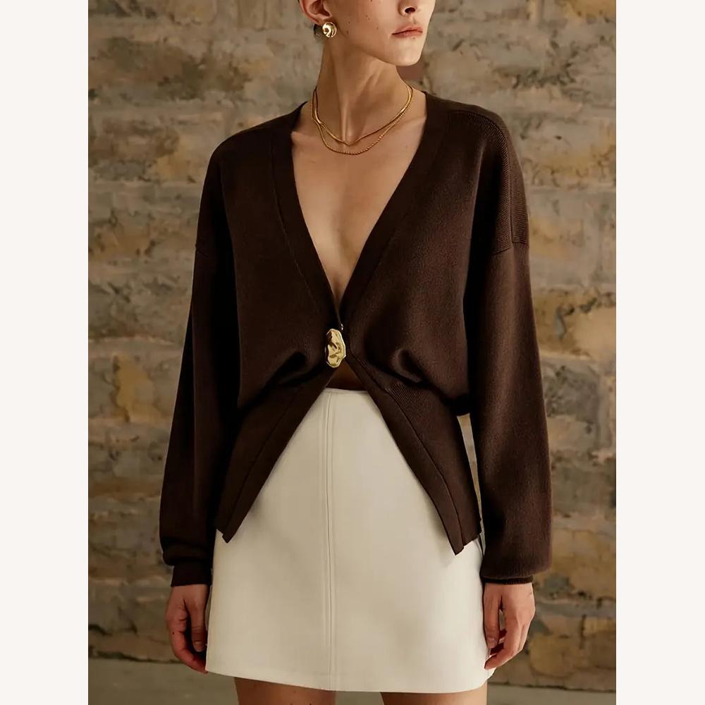 Pull ample à col en V pour femme en maille douce – Élégant et confortable, manches longues, idéal pour un look décontracté ou professionnel