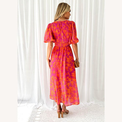 Robe longue élégante pour femme avec encolure en V – Robe d'été longue en tissu de haute qualité, idéale pour toutes les occasions