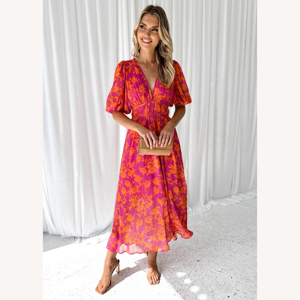 Robe longue élégante pour femme avec encolure en V – Robe d'été longue en tissu de haute qualité, idéale pour toutes les occasions