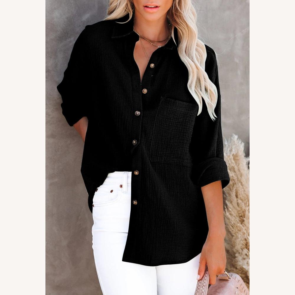 Chemise pour femme en gaze de coton 100 % – Coupe ample et style estival, poche poitrine, décontractée