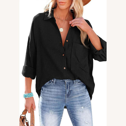 Chemise pour femme en gaze de coton 100 % – Coupe ample et style estival, poche poitrine, décontractée