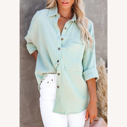 Variant image for Chemise Femme en Gaze de Coton 100% – Coupe Ample et Style Estival, Poche Poitrine, Décontractée-11