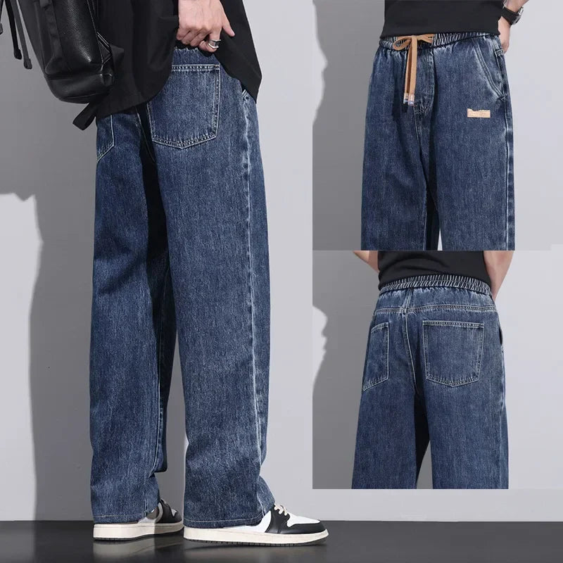 Jean large pour homme en denim extensible avec cordon de serrage - Style urbain élégant et confort optimal