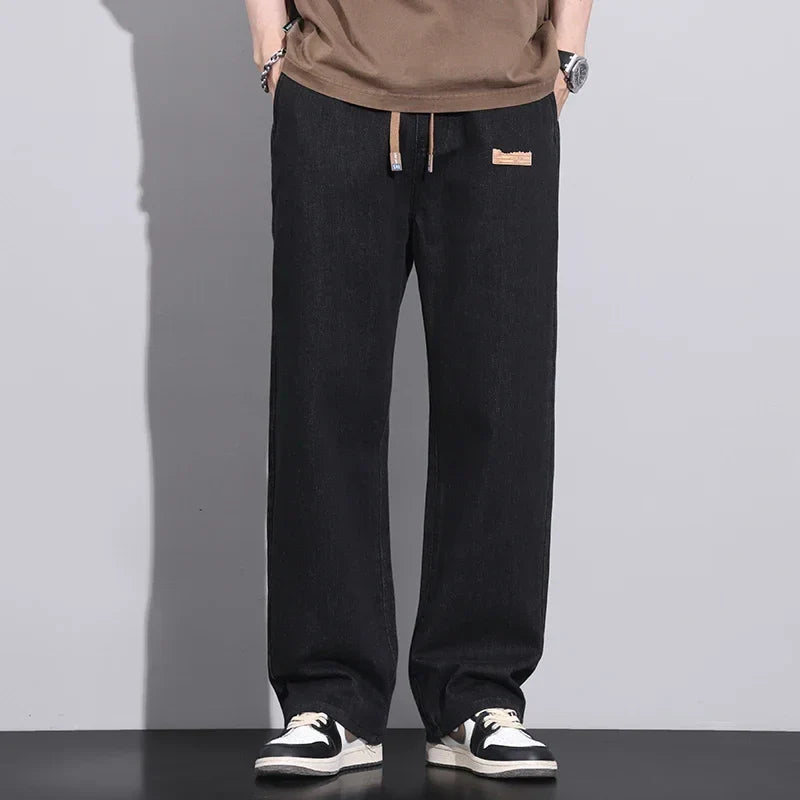 Jean large pour homme en denim extensible avec cordon de serrage - Style urbain élégant et confort optimal