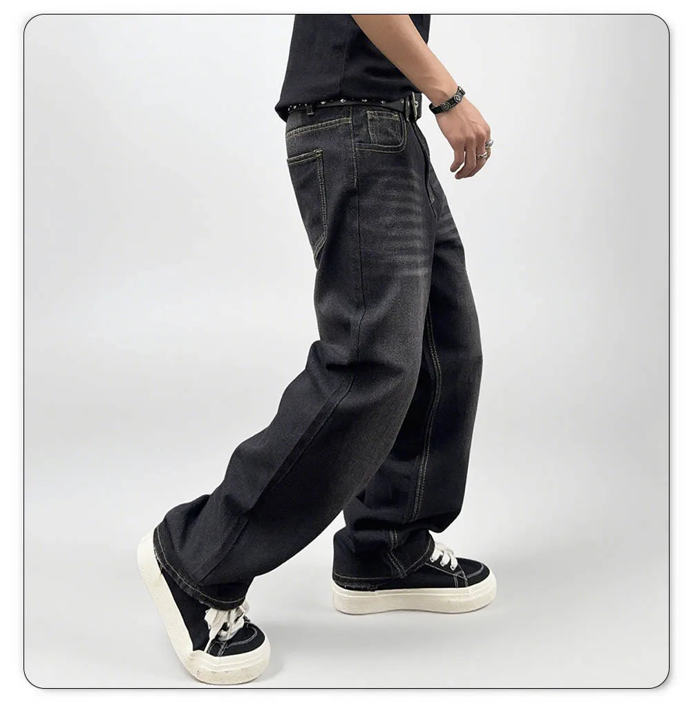 Jean en denim lavé surdimensionné pour homme - Coupe droite confortable pour l'automne et l'hiver