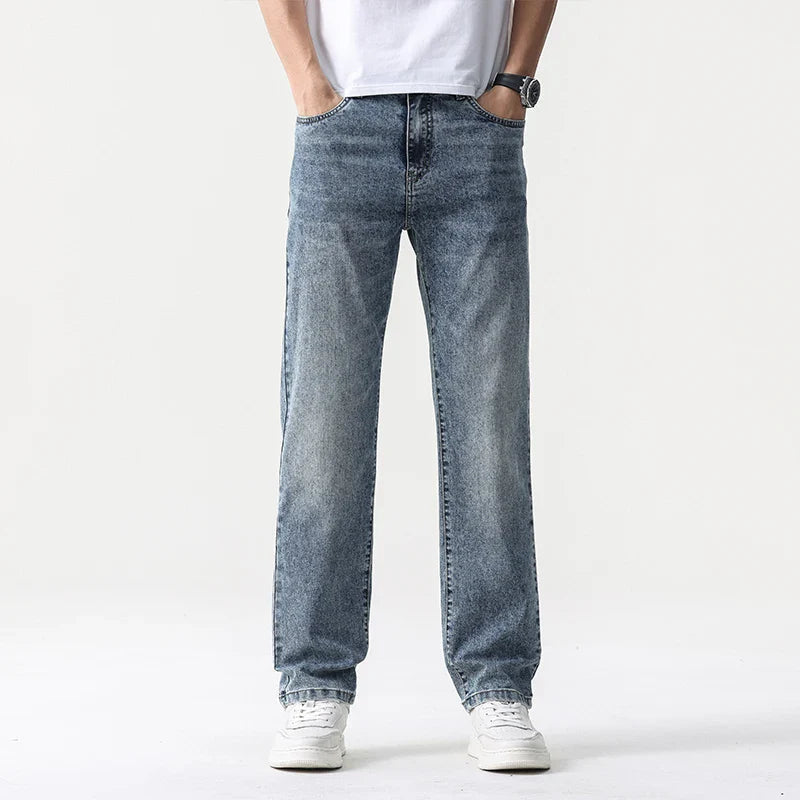 Jean ample décontracté pour homme en lyocell – Coupe droite et taille mi-haute