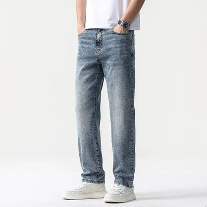 Jean ample décontracté pour homme en lyocell – Coupe droite et taille mi-haute
