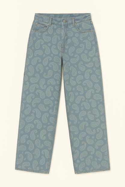Jean pour homme à motif cachemire – Denim confortable en coupe étroite, décontractée et droite