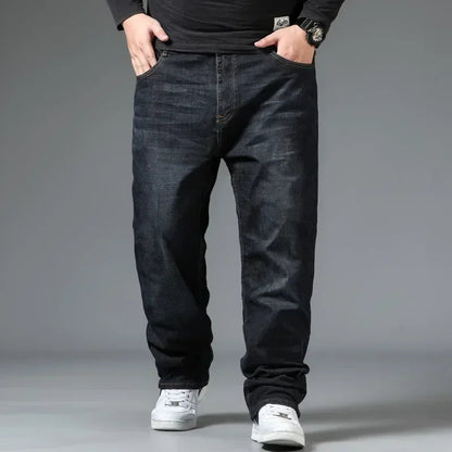 Jean décontracté grande taille pour homme en denim extensible – Taille haute et confort optimal
