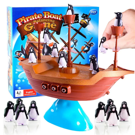 Colorful Pirate Ship Balance Game for Children – Interactive Puzzle with Durable Plastic Penguins, 8.6 x 8.6 x 10 Inches