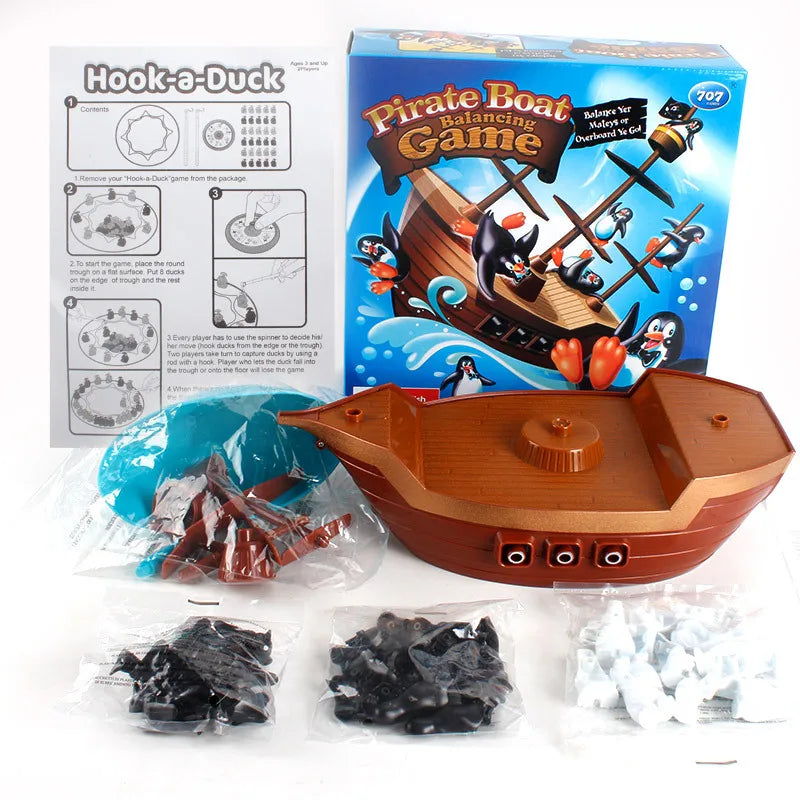 Colorful Pirate Ship Balance Game for Children – Interactive Puzzle with Durable Plastic Penguins, 8.6 x 8.6 x 10 Inches
