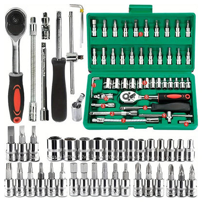 46-Piece Training Socket Set with 1/4 Ratchet Wrench and Metric Hex Bits – DIY and Mechanical Tools