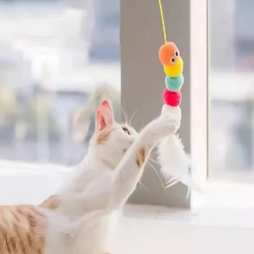 Jouet interactif pour chat avec cordon élastique et plume – Baguette ludique pour chaton