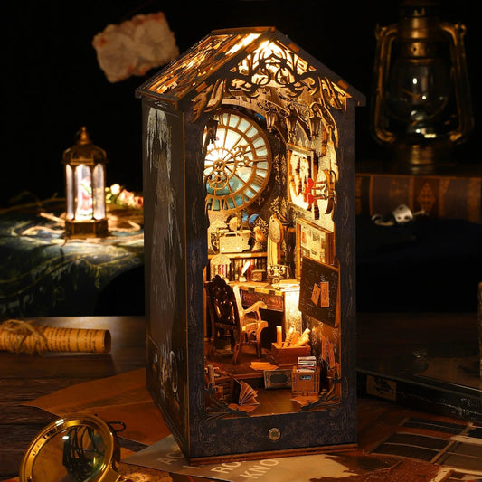 3D Wooden Book Corner Kit to Assemble – DIY Miniature Model with LED Lighting for Adults, Dimensions 18 x 11 x 27.2 cm