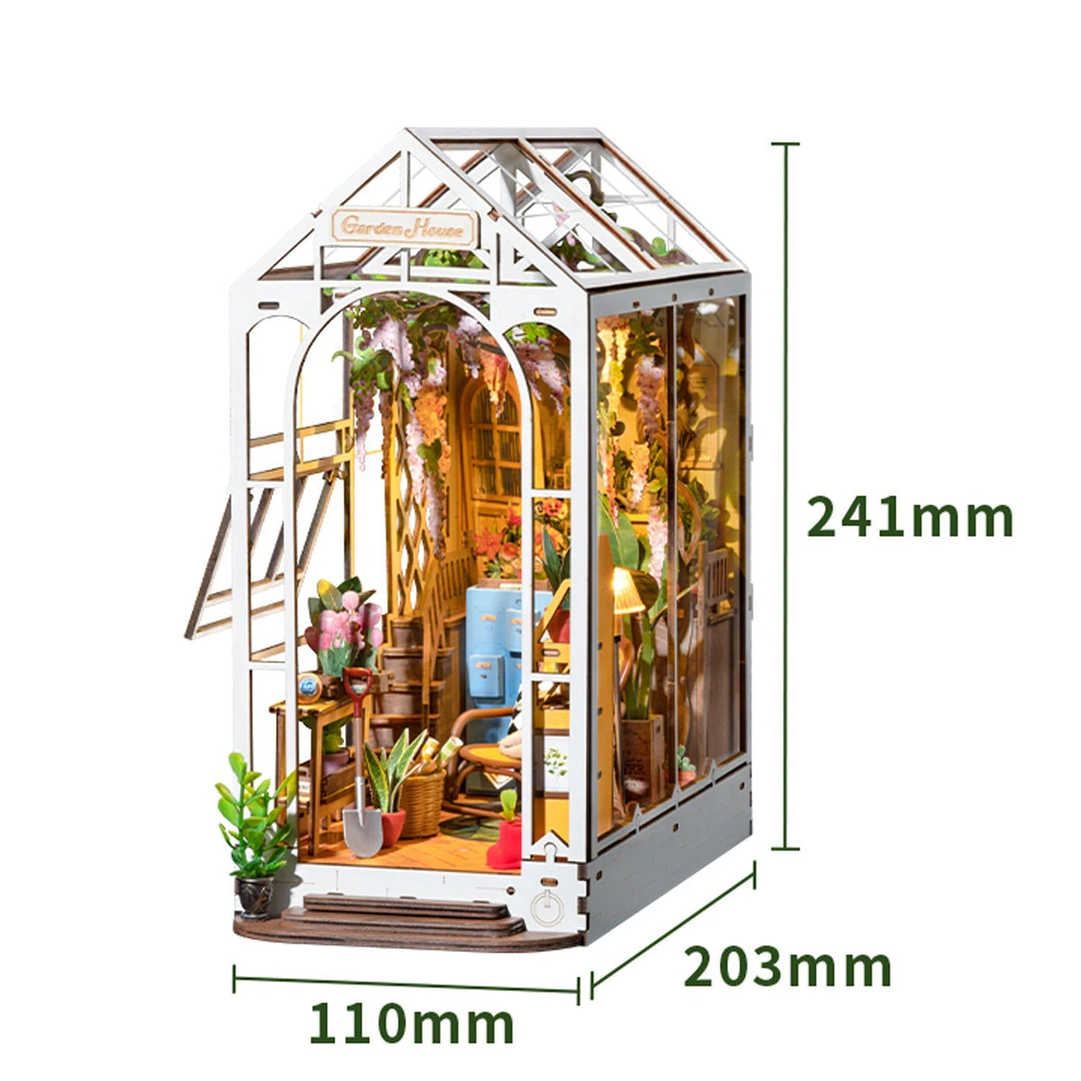 DIY Dollhouse Kit with LED Light – Miniature Garden to Assemble for Shelf Decoration