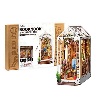 DIY Dollhouse Kit with LED Light – Miniature Garden to Assemble for Shelf Decoration