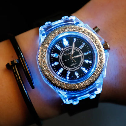 LED Luminous Silicone Wrist Watch for Kids and Adults with Rhinestone Design – Comfortable and Durable Unisex Fashion Accessory