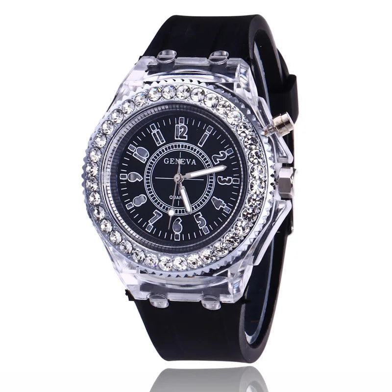 LED Luminous Silicone Wrist Watch for Kids and Adults with Rhinestone Design – Comfortable and Durable Unisex Fashion Accessory