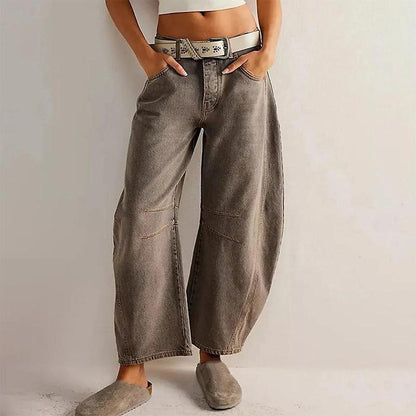 Pantalon large fluide en coton pour femme – Tissu confortable, évasé et respirant, disponible en beige, marron, blanc et noir