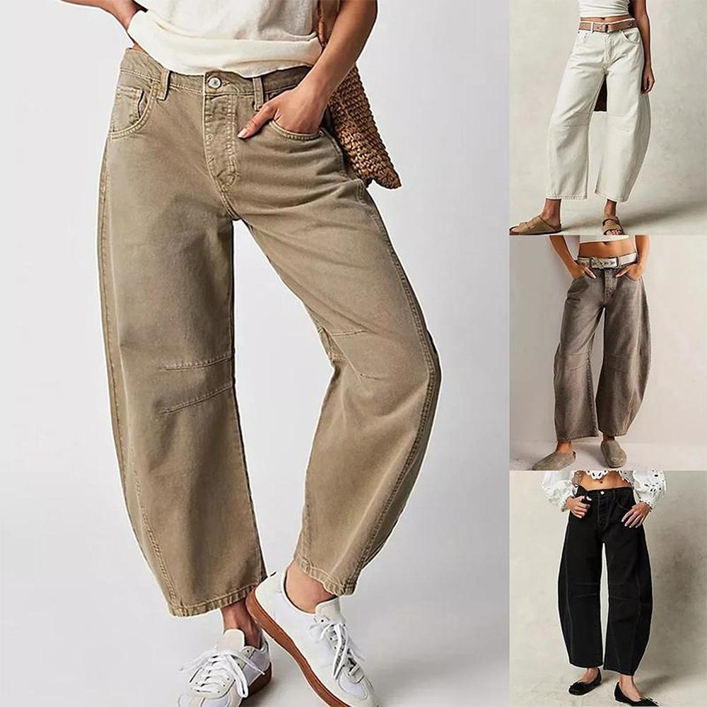 Pantalon large fluide en coton pour femme – Tissu confortable, évasé et respirant, disponible en beige, marron, blanc et noir