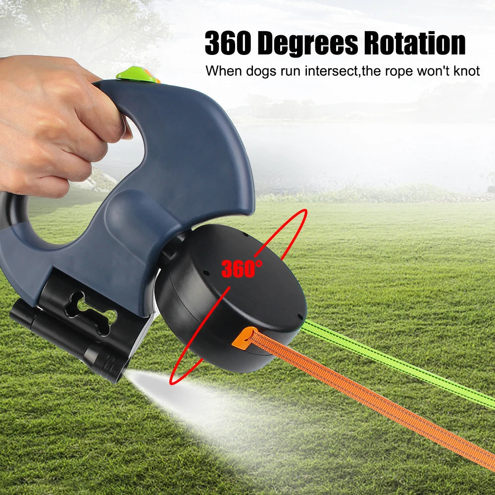 Double Retractable Leash for Dog 3 m with Flashlight and Bag Box
