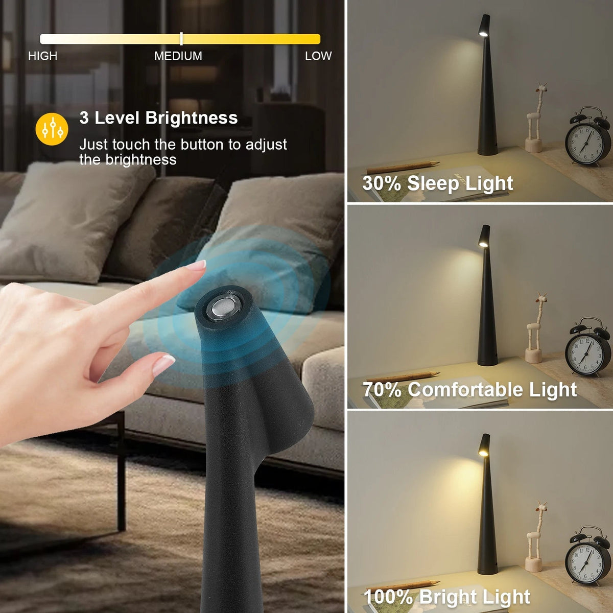 Lampe de table à intensité variable Elegant Touch pour chambre et salon – Éclairage personnalisable, design moderne, 30 cm