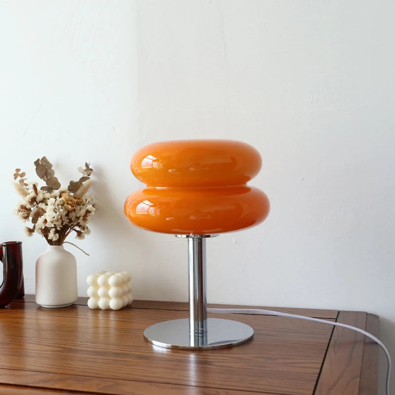 Lampe de table en verre orange Macaron avec éclairage doux et base ronde en fer – Design moderne pour chambre et bureau