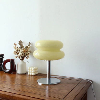 Lampe de table en verre orange Macaron avec éclairage doux et base ronde en fer – Design moderne pour chambre et bureau