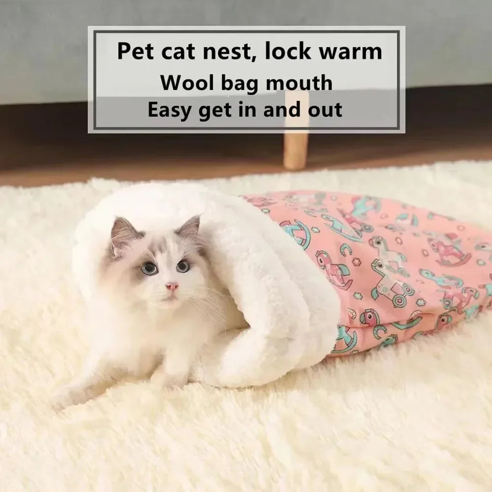 Soft Plush Self-Heating Cat Bed – Comfortable Nest for Small Pets