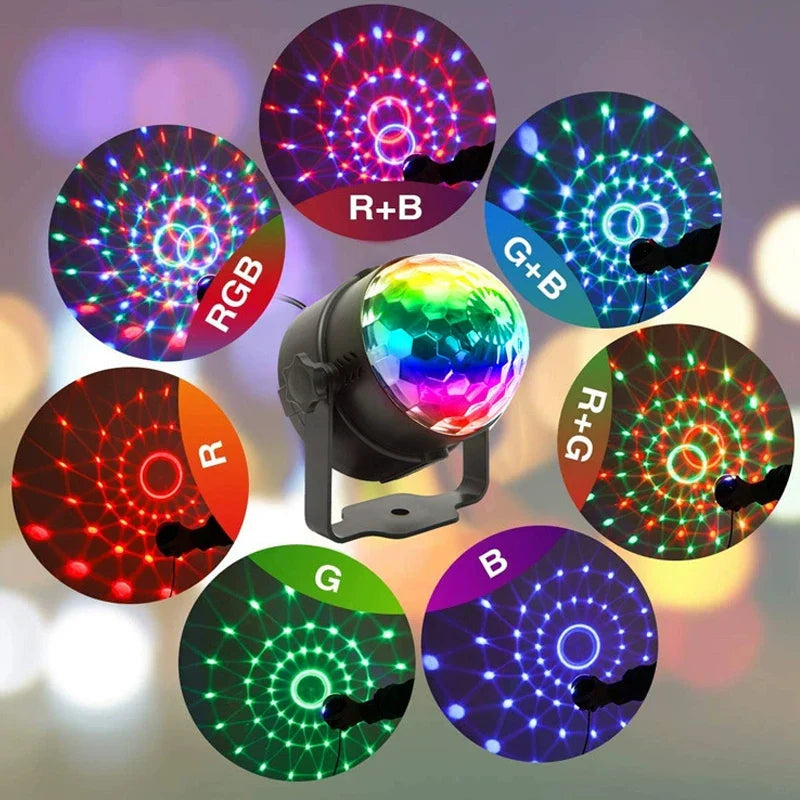 Rotating LED Disco Light with Remote Control - RGB Effects for Parties and Clubs