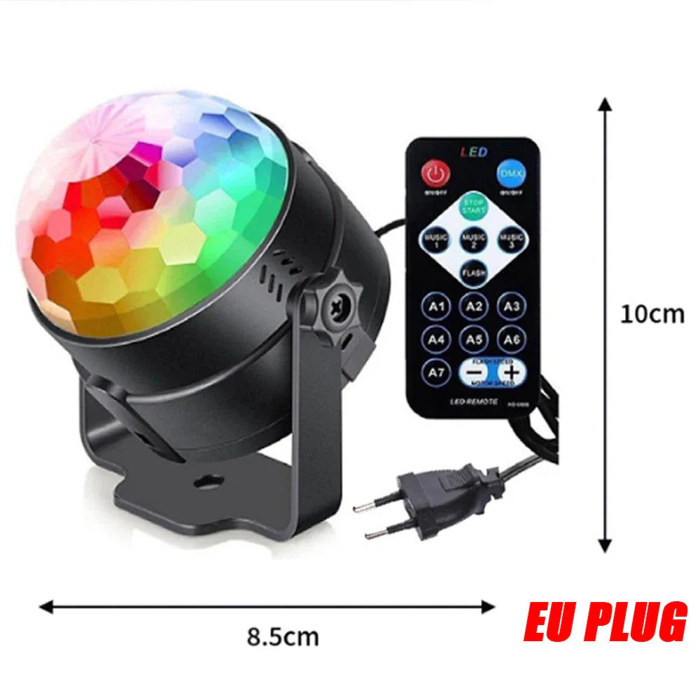 Rotating LED Disco Light with Remote Control - RGB Effects for Parties and Clubs