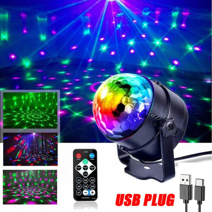 Rotating LED Disco Light with Remote Control - RGB Effects for Parties and Clubs