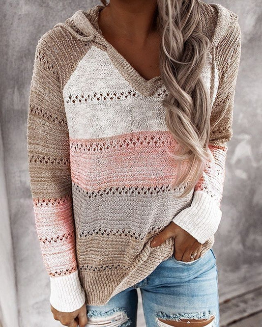 Luna Knit Hoodie | Lightweight, V-Neck, Striped