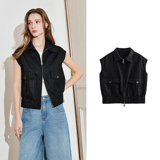 Luna Sleeveless Jacket | Linen-Cotton Blend, Modern Design for Women