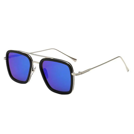 Women's Fine Rectangular Sunglasses with UV400 Lenses in Navy Blue – Trendy Chic Accessory