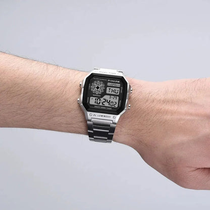 Montre numérique sportive de luxe étanche pour homme – Bracelet en acier inoxydable, rétroéclairage, fonction alarme