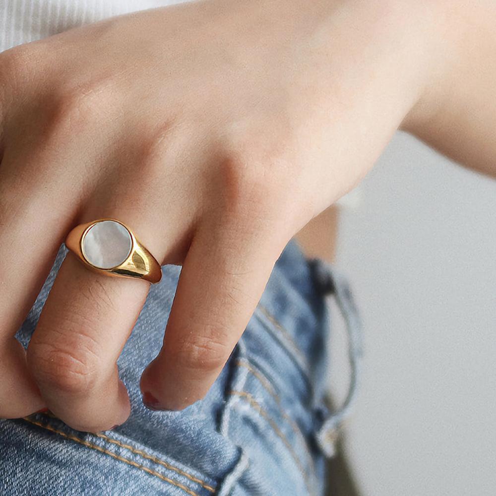 Bague femme en or taille 46,8-57,2 mm acier inoxydable perle d'eau douce