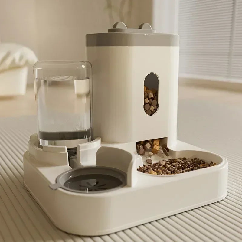 Distributeur automatique avec fontaine à eau pour chiens et chats – Plateau gris élégant