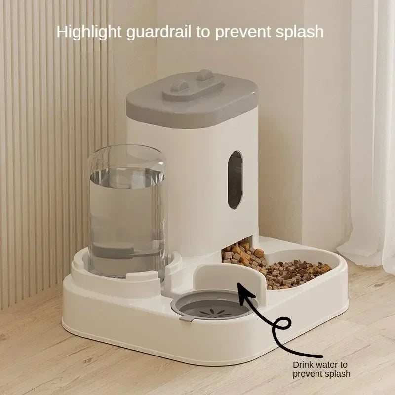 Distributeur automatique avec fontaine à eau pour chiens et chats – Plateau gris élégant