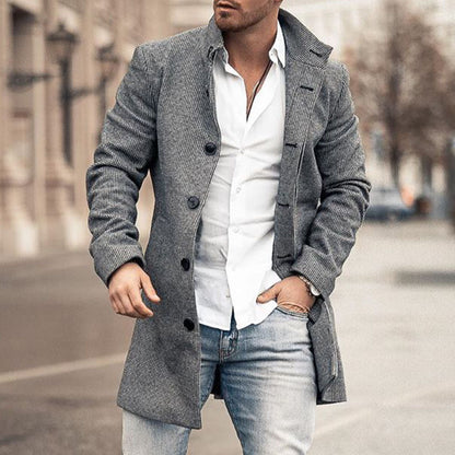Manteau mi-long pour homme en coton et nylon avec col montant - Style urbain