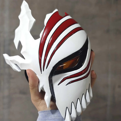 Ichigo Kurosaki Hollow Half-Face Mask in Acrylic – Cosplay and Halloween with Authentic Details and Amber Lenses
