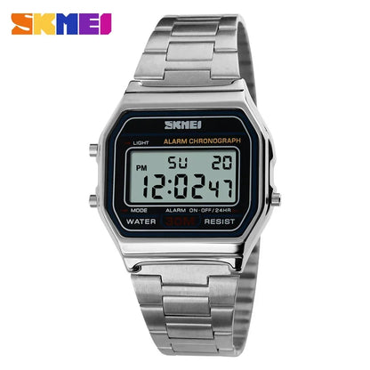 Montre numérique sportive étanche pour homme avec bracelet en acier inoxydable – Style rétro, résistance à l'eau 30M