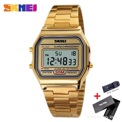 Montre numérique sportive étanche pour homme avec bracelet en acier inoxydable – Style rétro, résistance à l'eau 30M