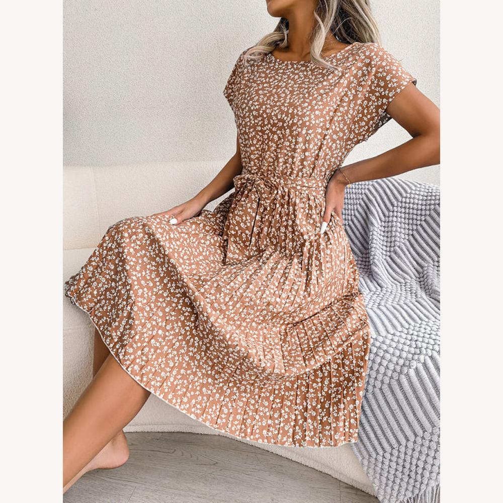 Variant image for Robe Femme Midi Trapèze Imprimée Floral avec Ceinture à Nouer – Élégante et Confortable-17