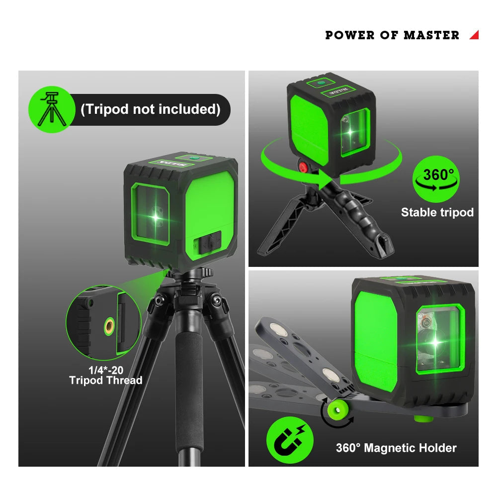Mini niveau laser auto-nivelant compact avec faisceaux verts et charge USB – Outil précis pour bricolage, alignement et mise à niveau