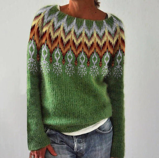 Mira Knit Sweater | Patterned Yoke, Soft-Touch Fabric