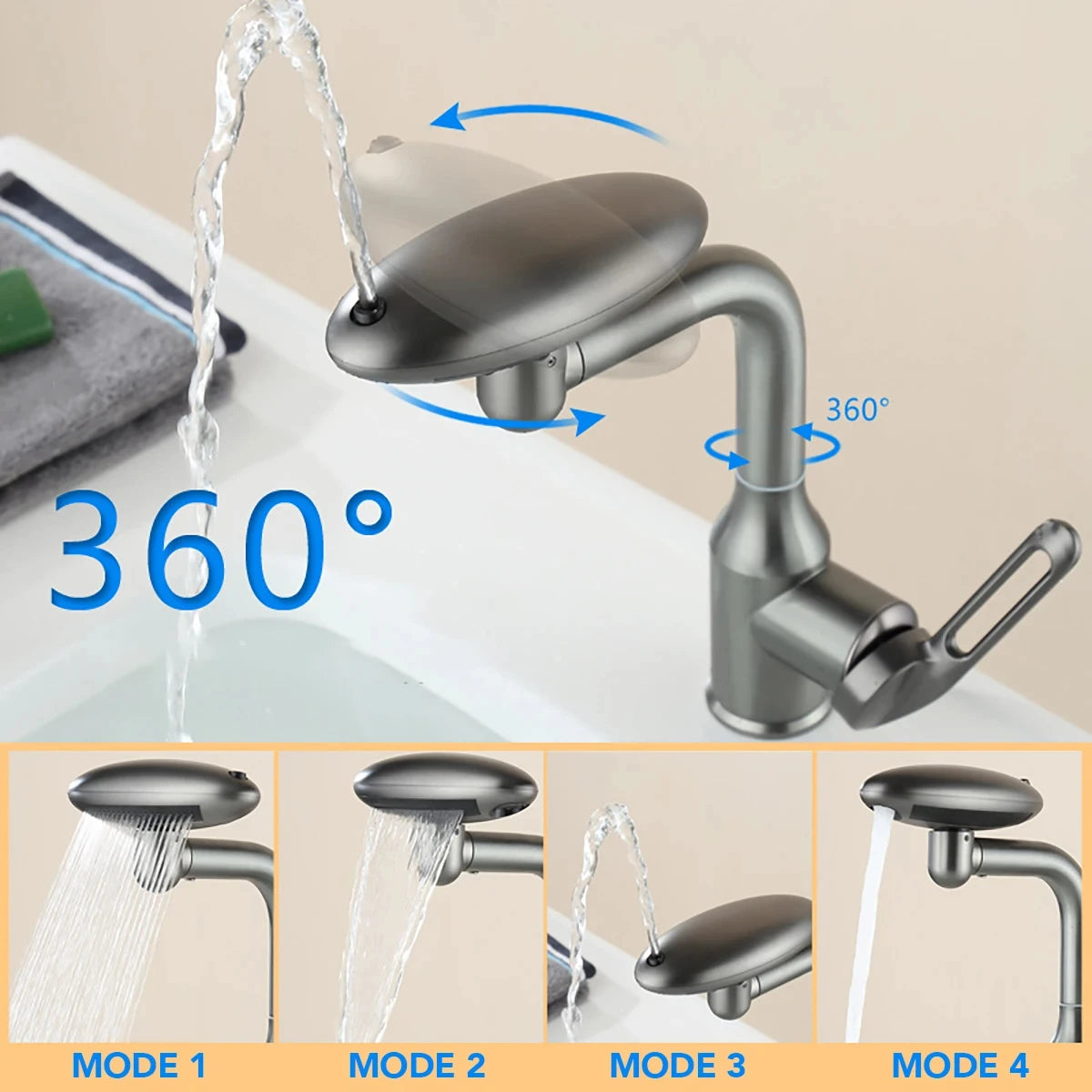 Robinet cascade Mira | 4 modes de sortie d'eau, rotation à 360°