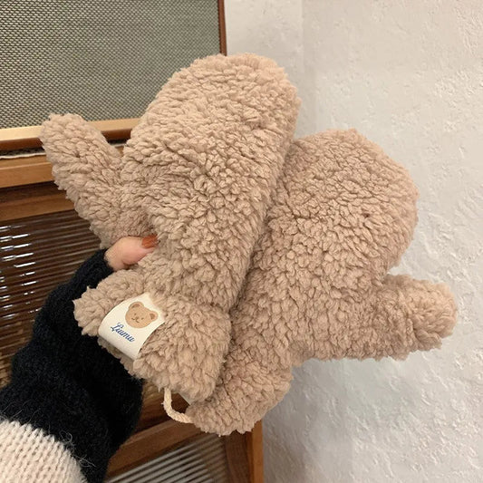 Mitaines en Peluche Sherpa Femme – Confort et Chaleur en Hiver, Taille Unique, Moufle Décontractée avec Cordon de Serrage 0